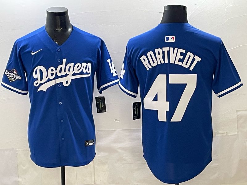 Men 2025 Los Angeles Dodgers #47 Rortvedt Blue Game Nike MLB Jersey style 007->los angeles dodgers->MLB Jersey